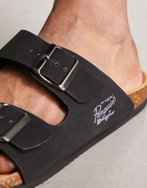 Original Penguin Wide Fit – Czarne sandały z imitacji skóry ze sprzączkami, 3 z 4