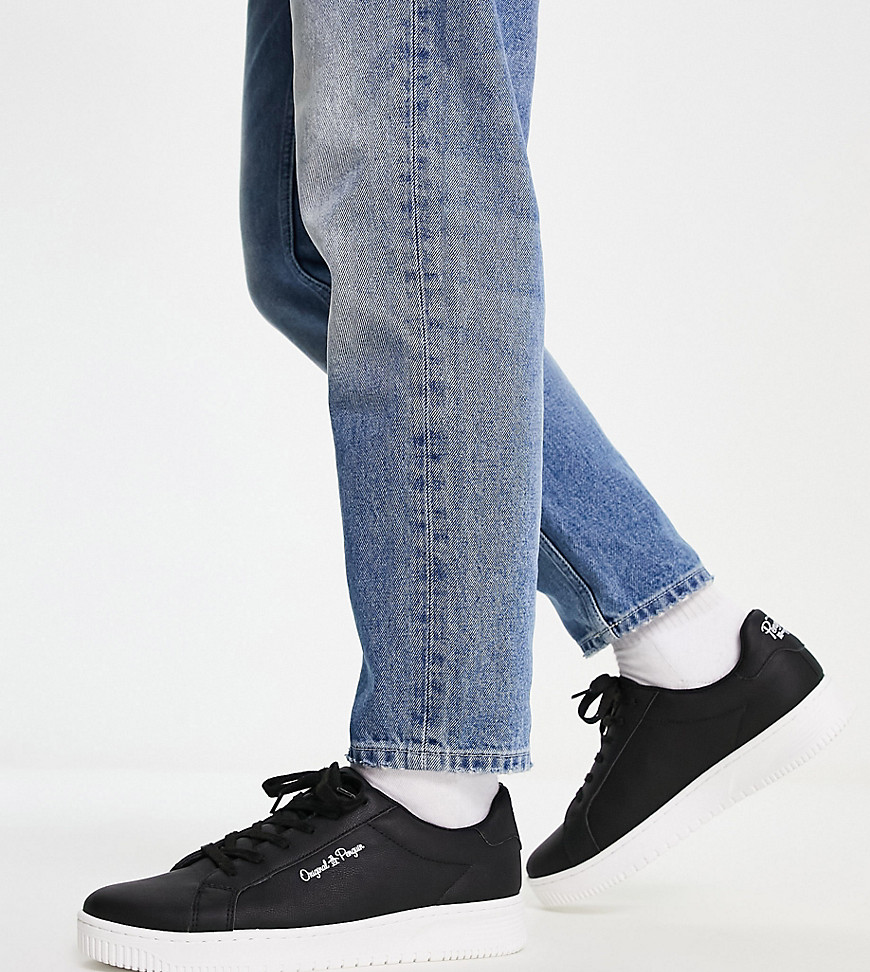 Original Penguin Wide Fit Flatform Lace-up Sneakers In Black