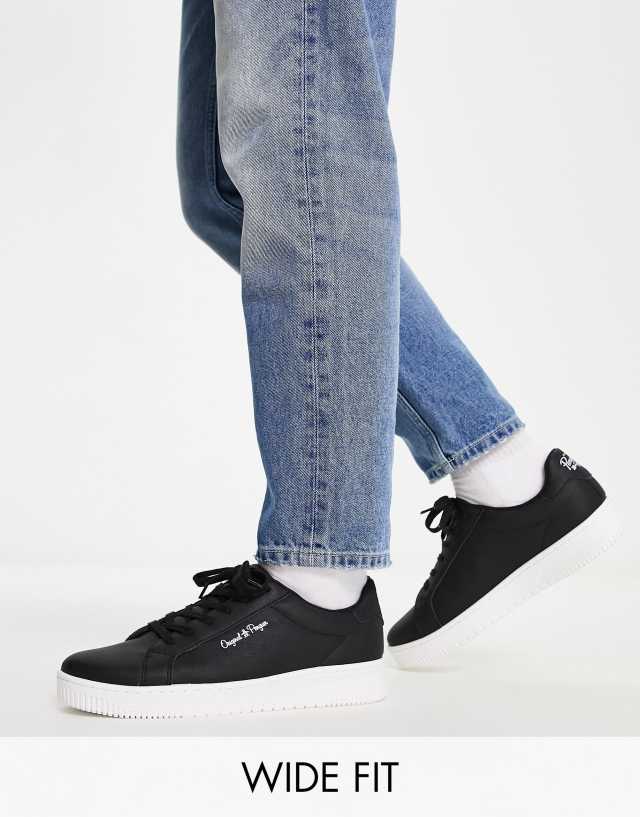 Original Penguin Wide Fit flatform lace-up sneakers in black