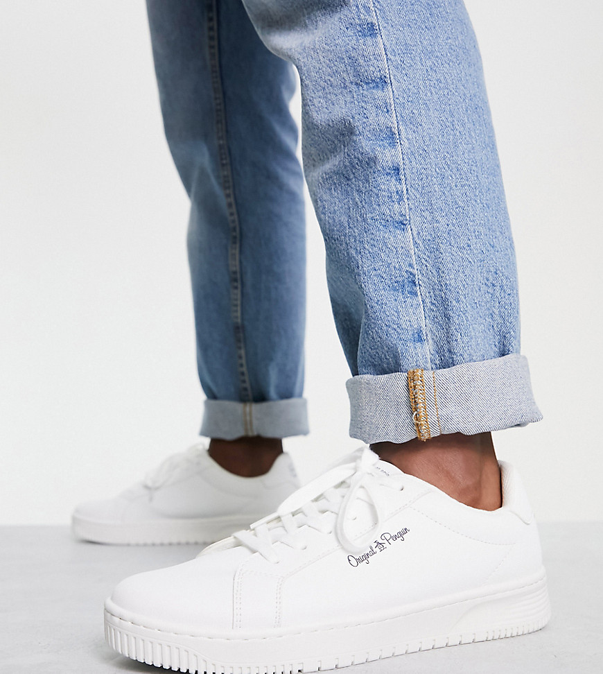 Original Penguin Wide Fit Flatform Lace Up Sneakers In White