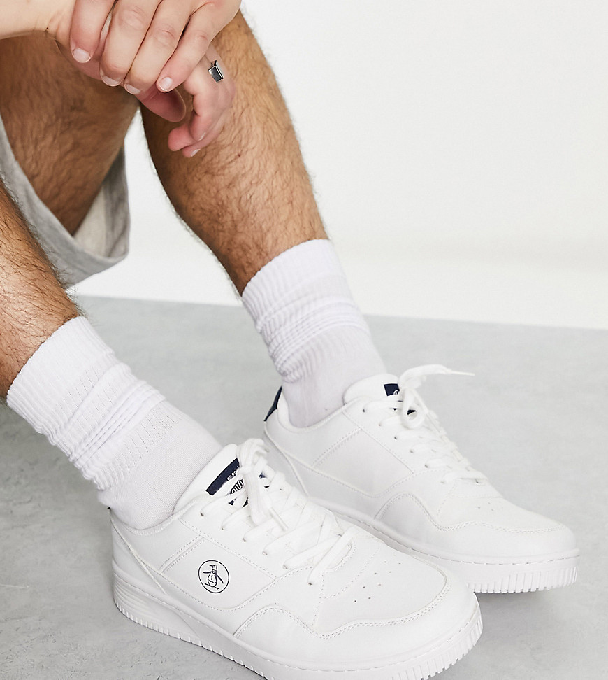 Original Penguin wide fit flatform logo lace up sneakers in white