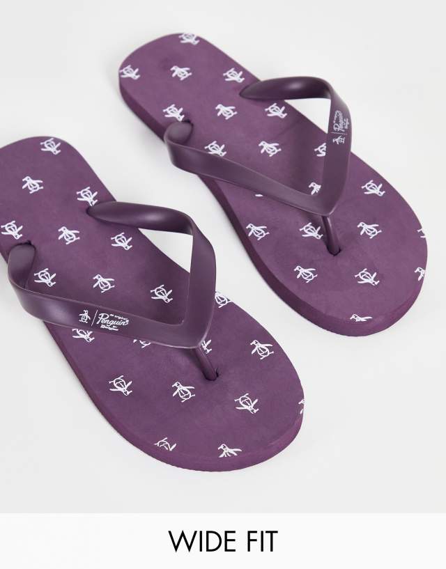 Original Penguin wide fit flip flops in plum