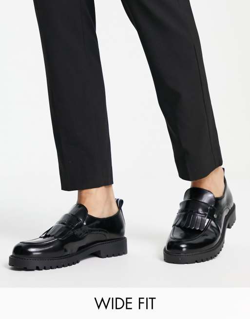 Original Penguin Wide Fit fringe penny loafers black leather | ASOS