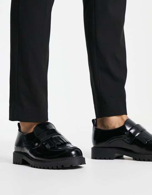 Original Penguin Wide Fit fringe penny loafers in black leather, 3 of 4