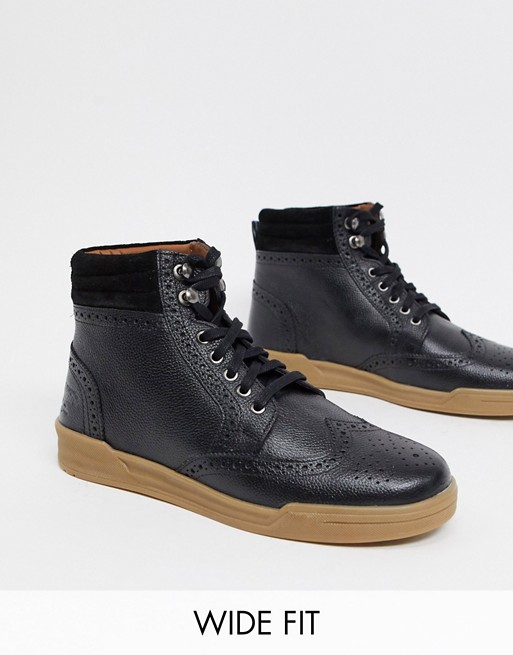 Original Penguin wide fit lace up leather ankle boots in black