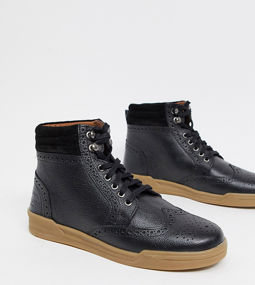 Original Penguin wide fit lace-up leather ankle boots in black