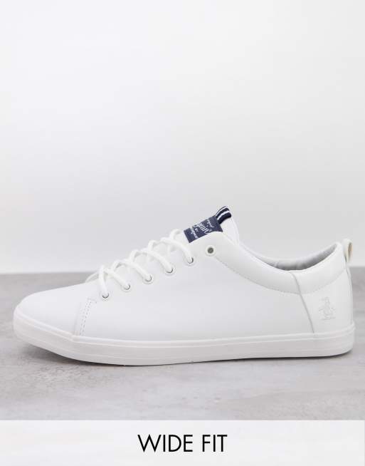 Original Penguin Wide Fit - Minimalistische vetersneakers in wit