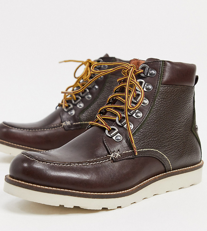 Original Penguin wide fit premium hiker boots in brown leather