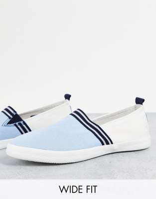 blue and white striped slip on shoes