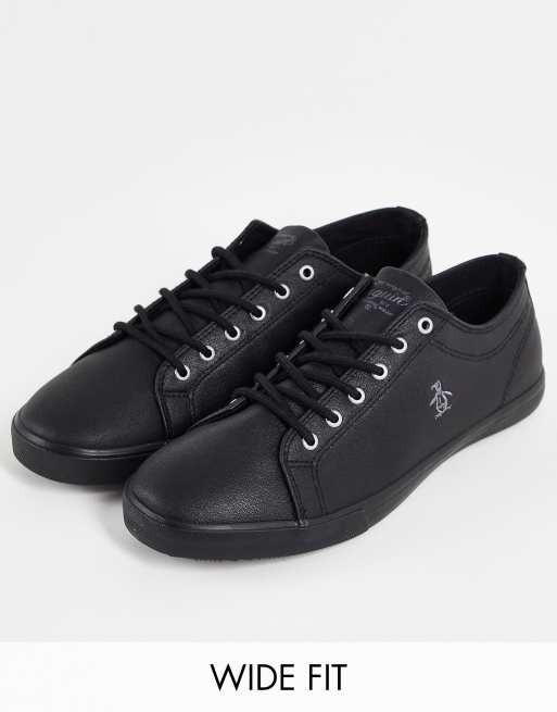 Original Penguin Wide Fit Sneaker mit Schnurung und dunner Sohle in Schwarz ASOS