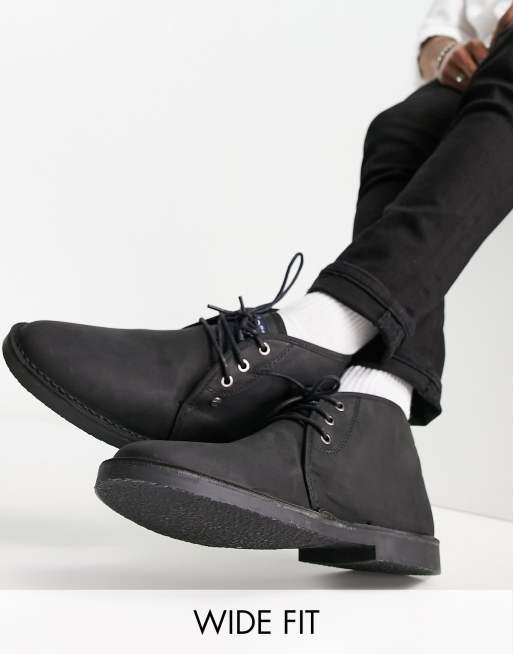 Original Penguin Wide Fit – Svarta ökenkängor i läder med bred passform
