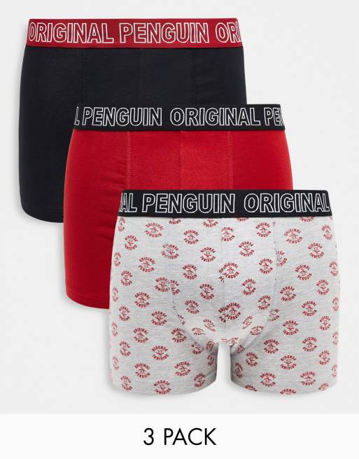 Original Penguin – Zestaw 3 par bokserek w kolorach czarnym, szarym i czerwonym