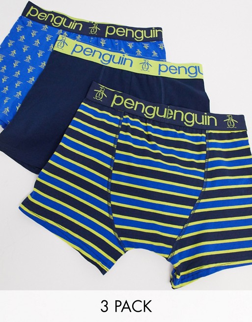 Original Penguins 3 pack boxers in blue and lime stripe