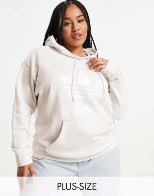Adidas Originals Plus Adicolor Large Logo Hoodie In Wonder White