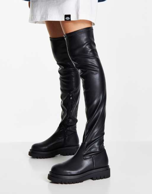 Black chunky over 2025 the knee boots