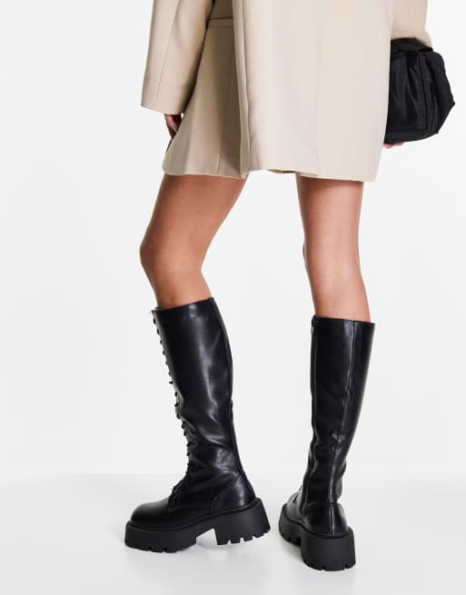 Chunky knee high deals lace up boots