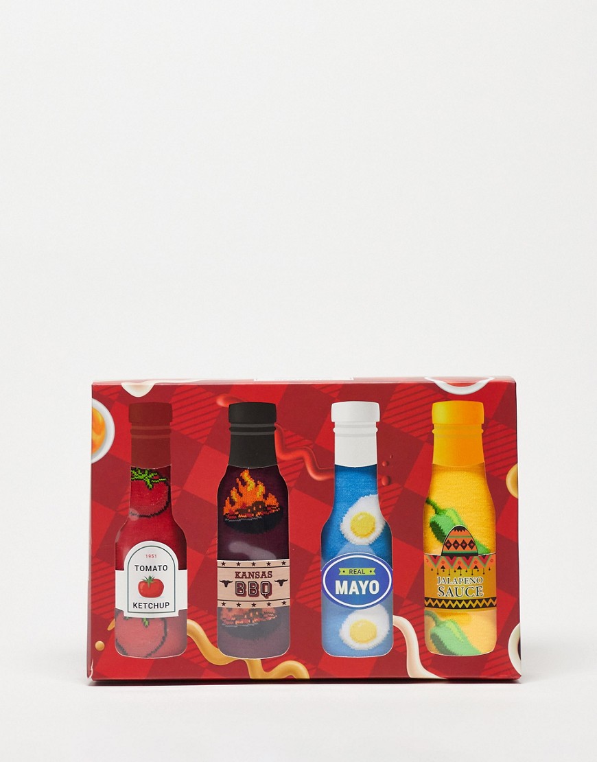 Orrsum Sock Company 4 pack socks hot sauce Christmas gift box in multi-Blue