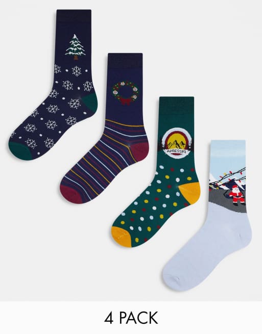 Orrsum – Sock Company – 4er-Pack Socken mit festlichen Ski-Designs in der Geschenkbox