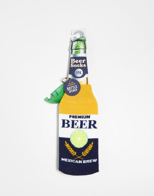 Orrsum - Sock Company - Beer And Lime - Confezione regalo con 1 paio di calzini e apribottiglie