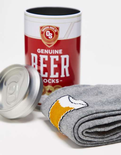 Orrsum Sock Company - Coffret cadeau de Noël en forme de canette avec chaussettes à motif bière - Gris