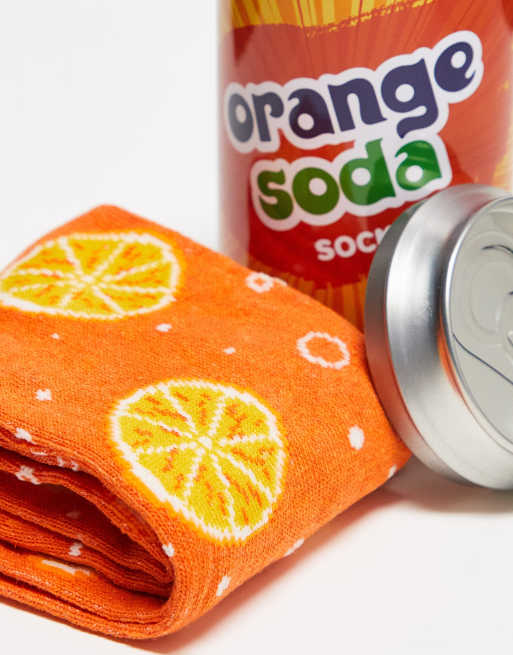 Orrsum Sock Company - Coffret cadeau de Noël en forme de canette avec chaussettes à motif soda - Orange
