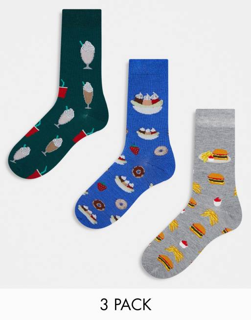 Orrsum Sock Company - Confezione regalo con 3 paia di calzini con design con fast food