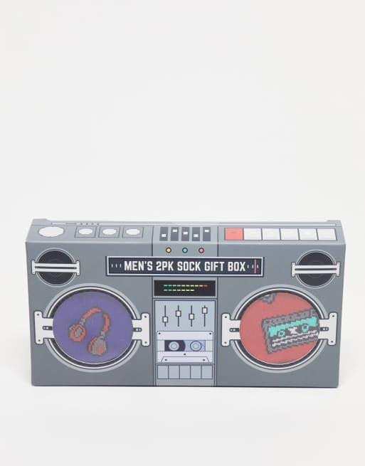 Orrsum Sock Company retro stereo socks in Christmas gift box in red and blue