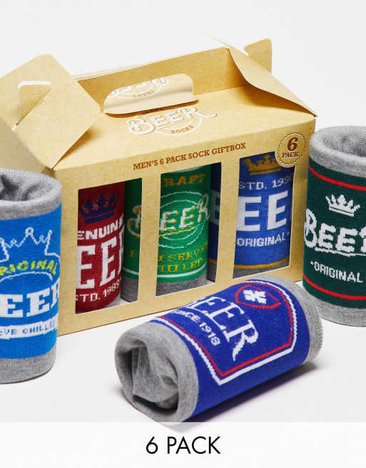 Orrsum - Sock Company - Set regalo con sei paia di calzini multicolore natalizi con stampa di birre