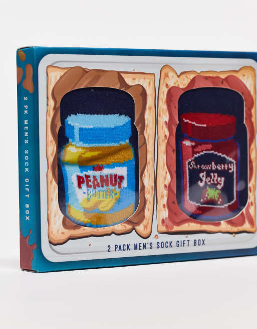 Orrsum – Sock Company – Socken in Marineblau mit Erdnussbutter-Motiven in Weihnachts-Geschenkbox