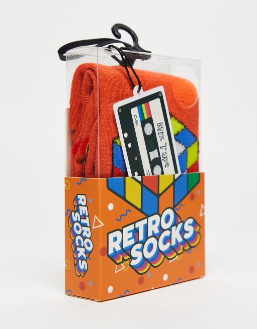 Orrsum – Sock Company – Świąteczny zestaw podarunkowy z pomarańczowymi skarpetkami z motywem kostki Rubika w stylu retro