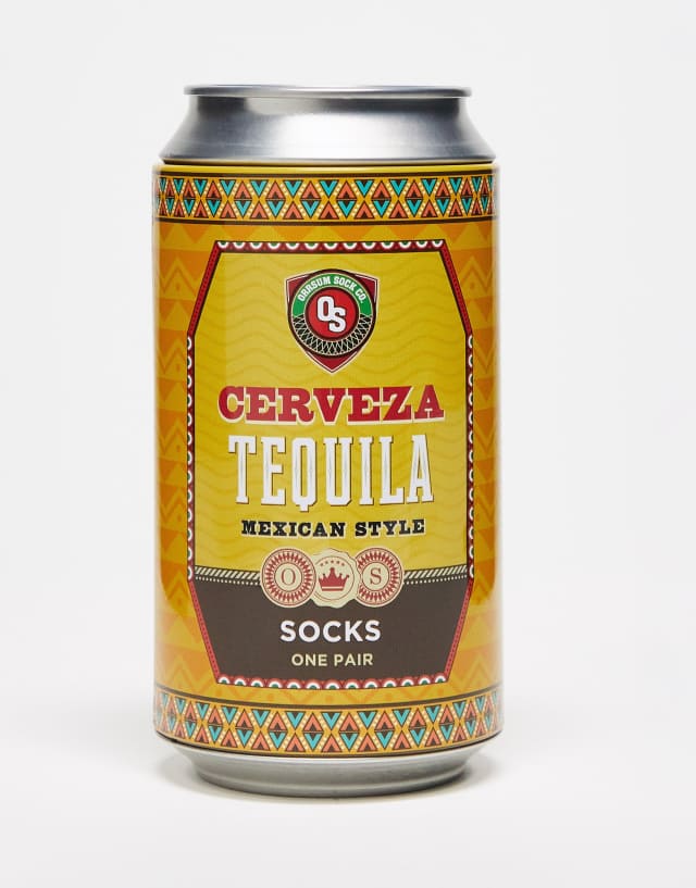 Orrsum Sock Company tequila socks in Christmas gift can in green