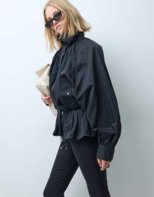 & Other Stories & Other Funnel Neck Jacket With Cinch Waist In Black