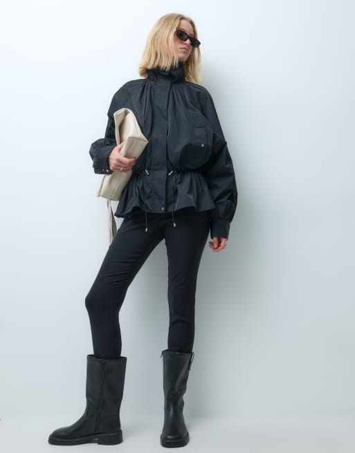 & Other funnel neck jacket with cinch waist in black, 4 of 4
