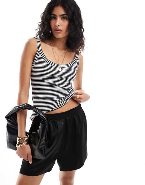 & Other Stores scoop neck mini rib vest top in white and black yarn dye stripes - view 1