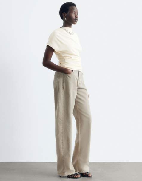 & Other Stories 100% cotton high neck draped ruched top in white - view 1