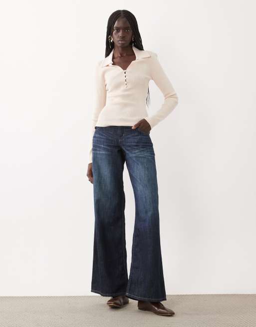 & Other Stories 100% wool slim fit collared top with fabric covered buttons in dusty orange, 2 of 4