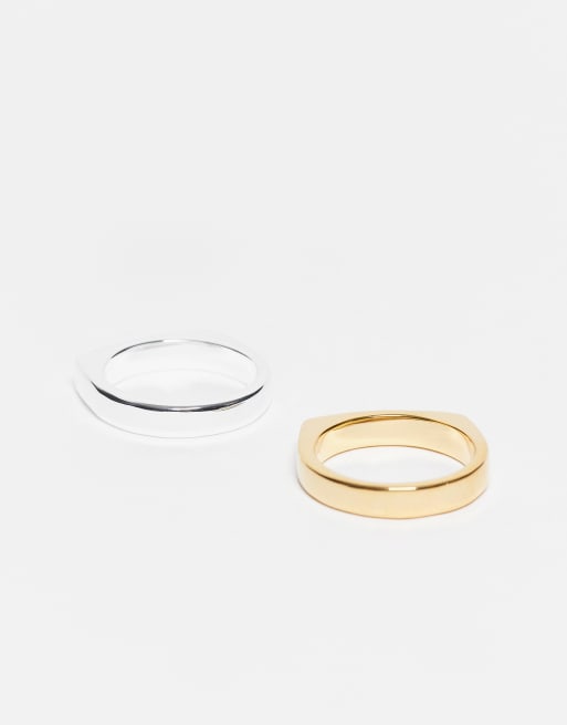 & Other Stories 2 band slim square ring in silver and gold, 3 of 3