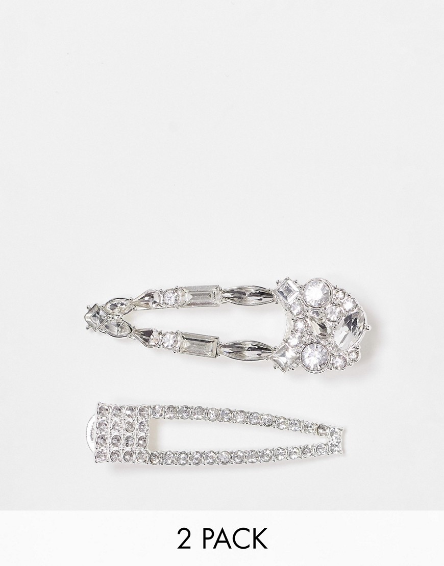 Other Stories &  2 Pack Diamante Hair Clips In Silver In Metallic