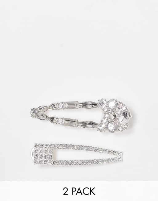 & Other Stories 2 pack diamante hair clips in silver ASOS