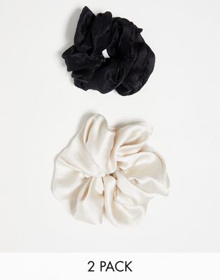 & Other Stories 2 pack extra large scrunchies in black and oyster satin finish