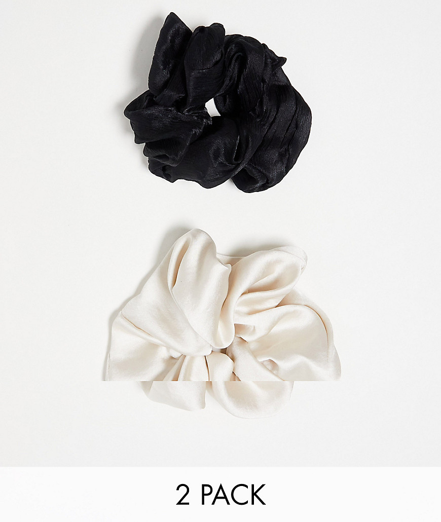 & Other Stories 2 pack extra large scrunchies in black and oyster satin finish-Multi