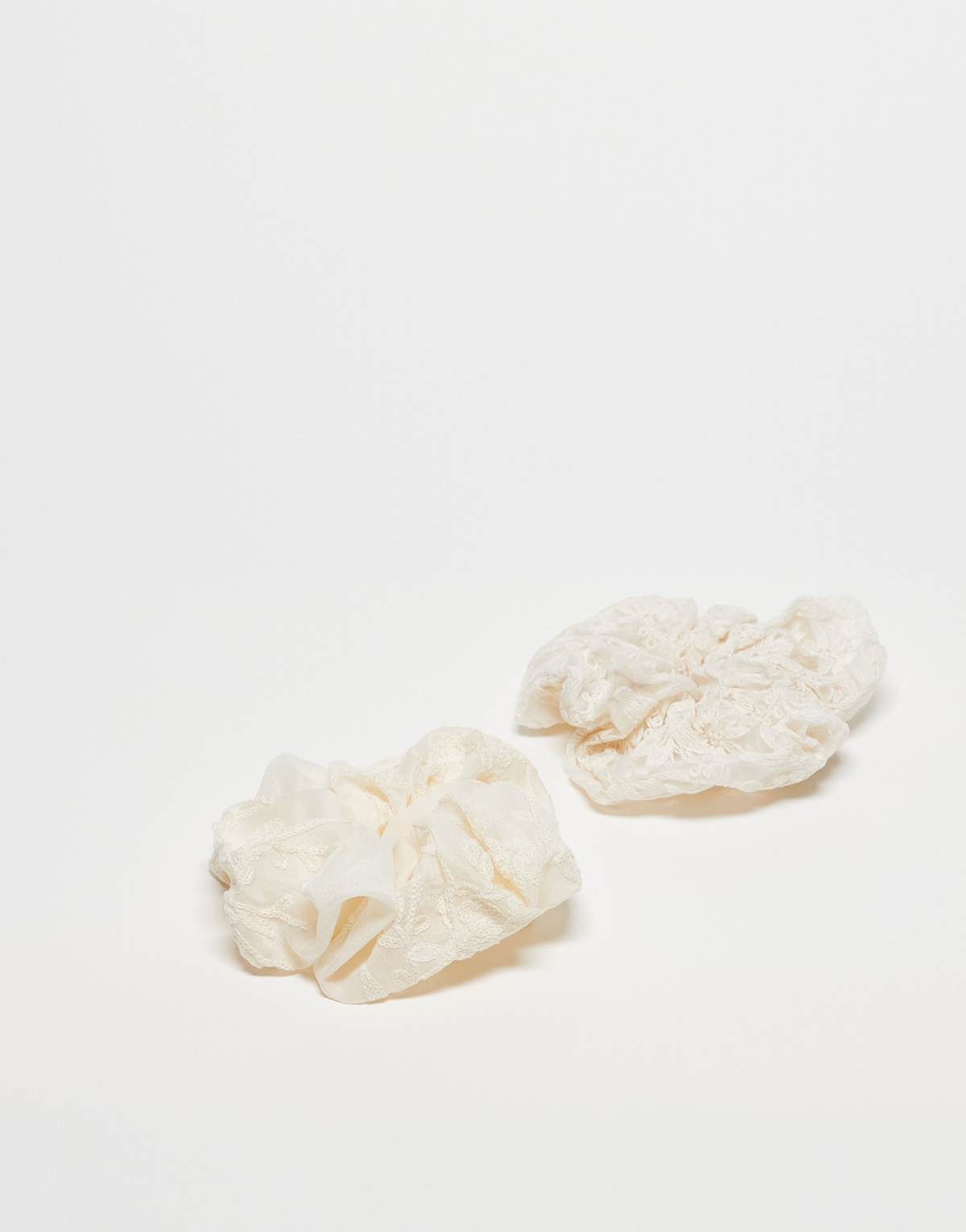 & Other Stories 2 pack floral embriodiery hair scrunchies in white and beige