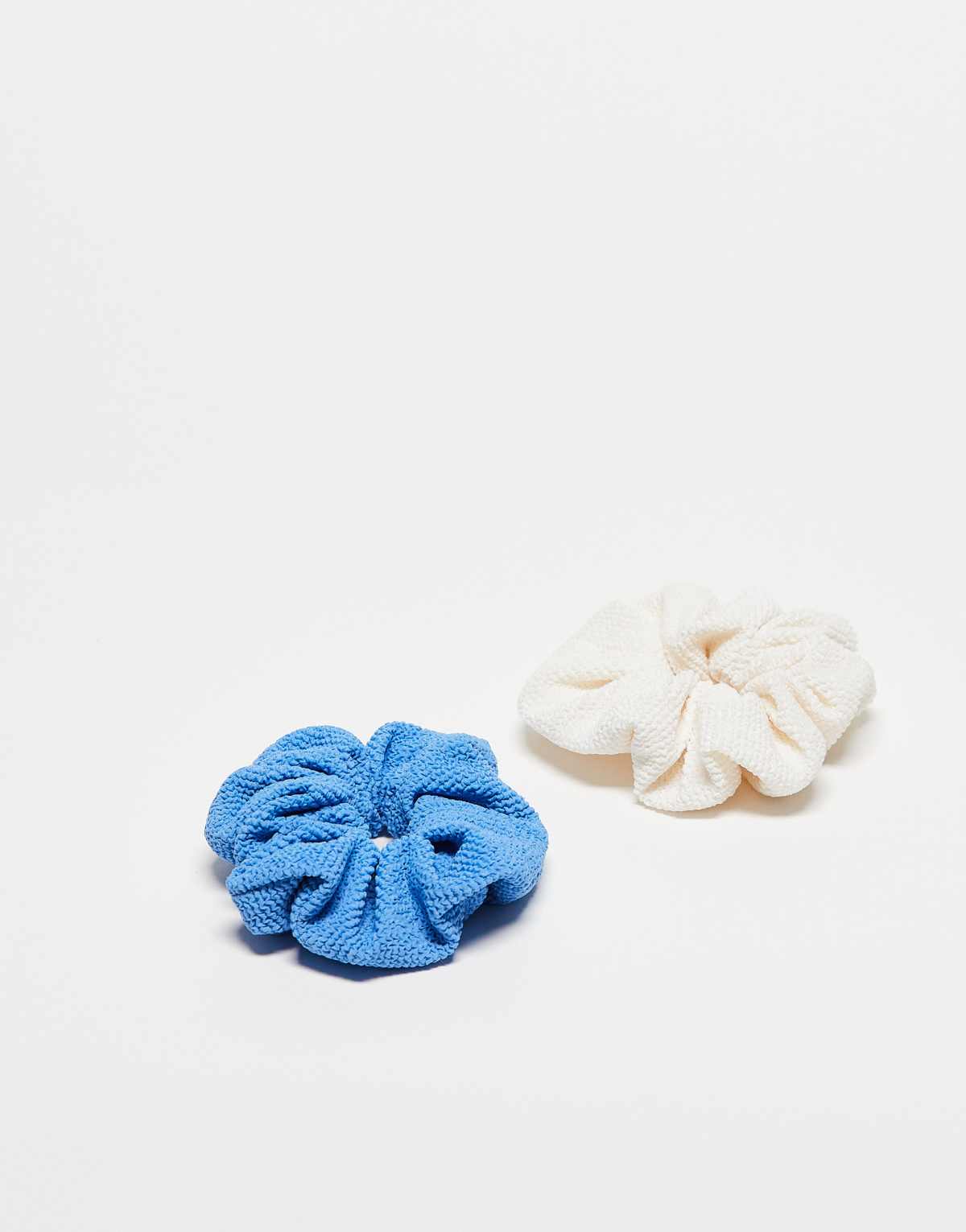 & Other Stories 2 pack large textured hair scrunchies in white and blue