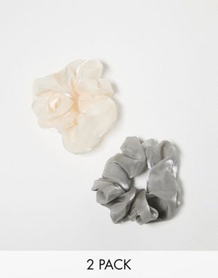 Other Stories &  2-pack Organza Hair Scrunchies In Off-white And Gray In Neutral
