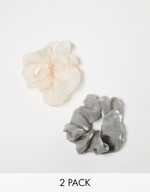  & Other Stories 2-pack organza hair scrunchies in off-white and grey