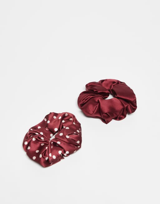 & Other Stories 2-pack polka dot scrunchies in red burgundy