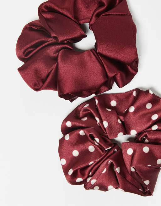 & Other Stories 2-pack polka dot scrunchies in red burgundy