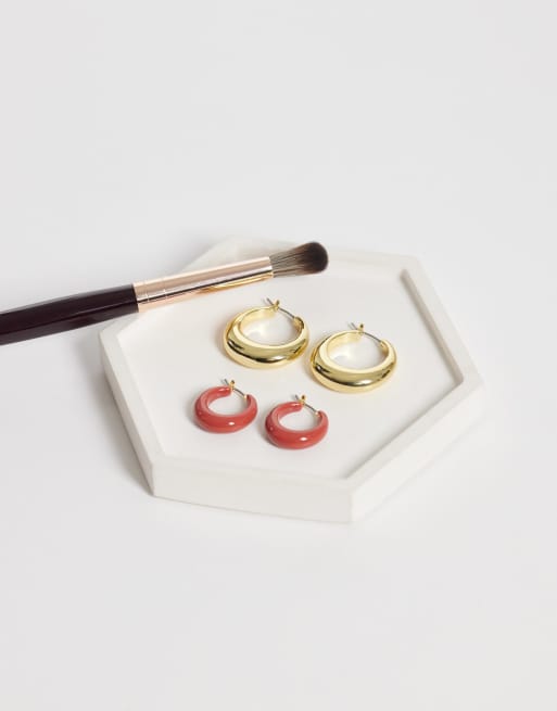 & Other Stories 2 pack stackable hoop earings in coral and gold, 2 of 4