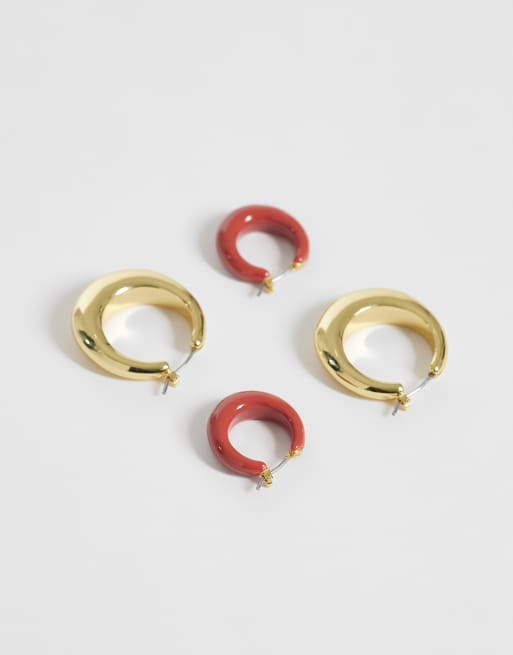 & Other Stories 2 pack stackable hoop earings in coral and gold, 4 of 4