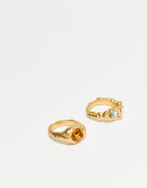 & Other Stories 2 pack textured rings in gold - view 1